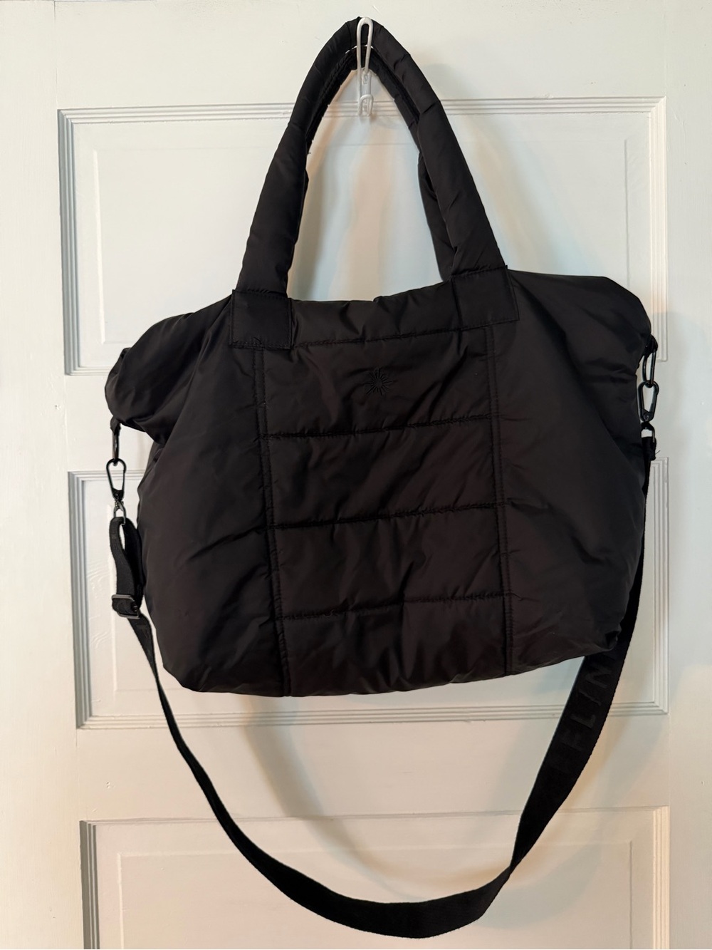 Black Quilted Travel Tote with Detachable Strap